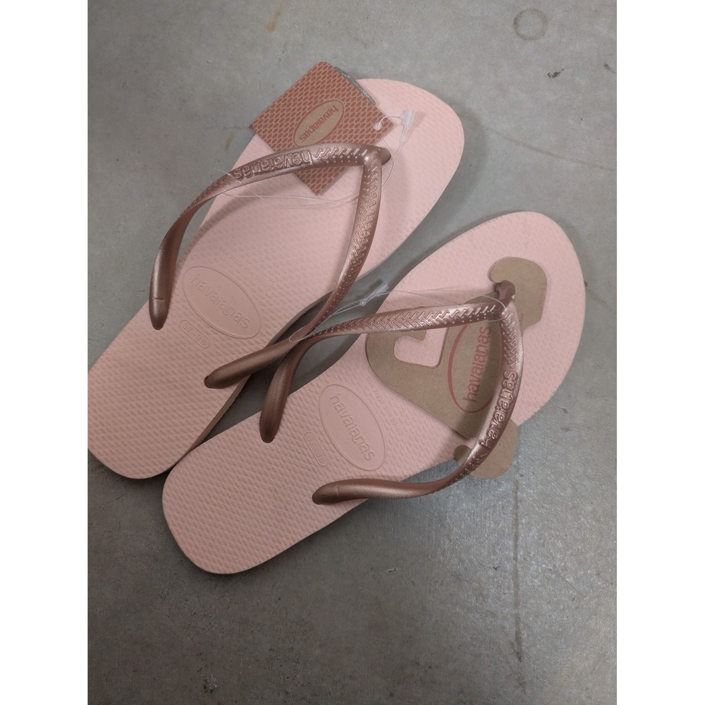 NEW Havaianas Flip Flops Women's 7/8 Ballet Rose Metallic Slim Sandal